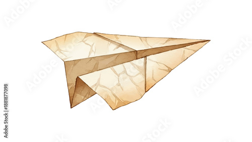 Old crumpled paper airplane vector drawing isolated on transparent background