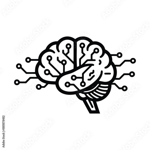 Artificial intelligence brain icon, digital brain with circuit board