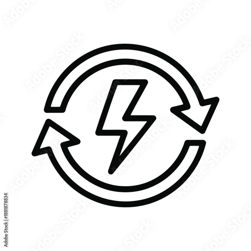 Renewable energy cycle symbol with bolt and circular rotation arrows