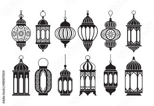 Collection of beautiful arabic and islamic lanterns isolated on white background for ramadan