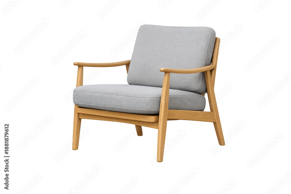 Obraz premium Modern gray fabric armchair with wooden frame
