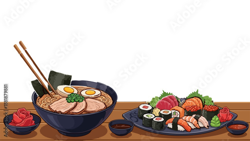 vector of Savory sushi and ramen