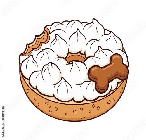 Squishy dog toy bagel with fluffy cream cheese flat vector