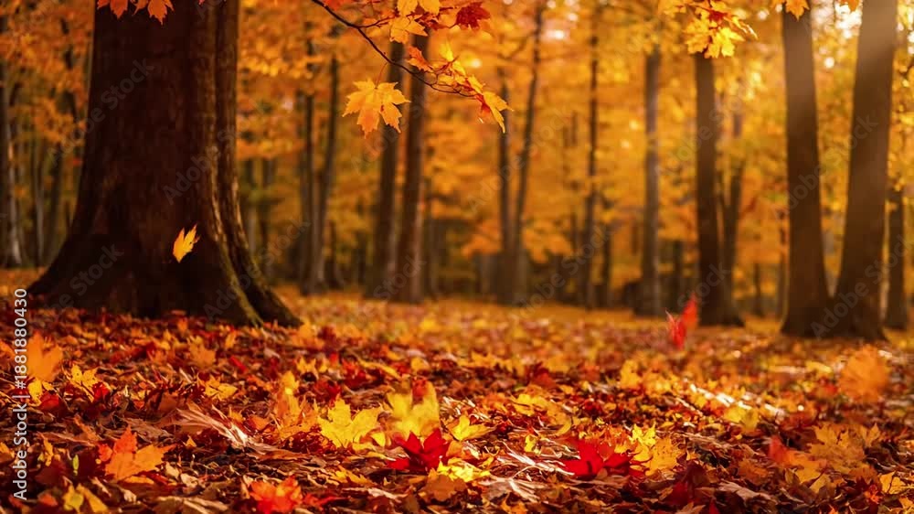 custom made wallpaper toronto digitalWindblown Autumn Leaves Dynamic shot of a cluster of vibrant maple leaves, still attached to a branch, rustling and swaying gently in a soft autumn breeze.