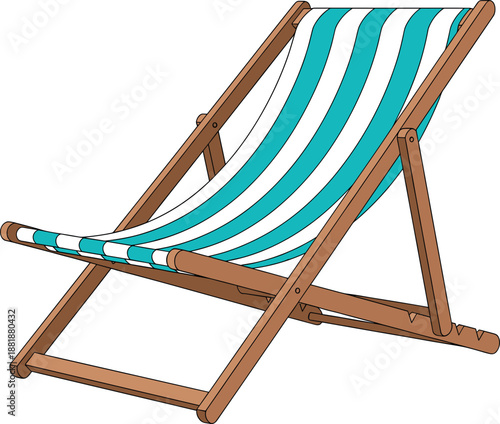 Striped wooden beach chair isolated on white background for summer holiday and travel vacation concepts.
