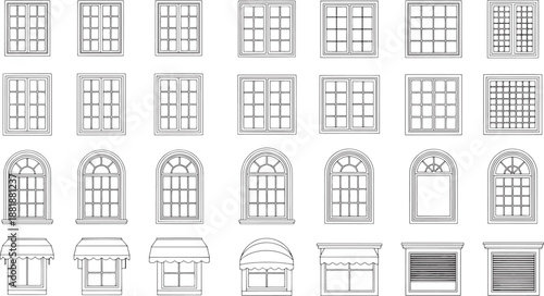 A collection of various window designs showcases a wide array of architectural styles, illustrating the diversity in window aesthetics and functionalities.