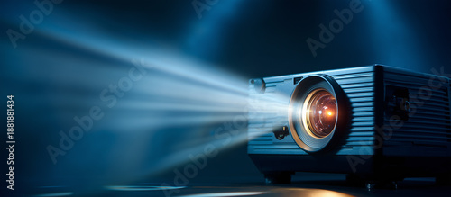 bright projector filming blue background