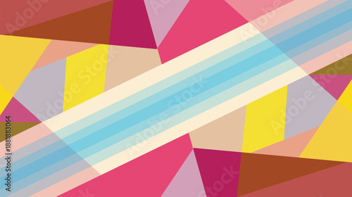 Seamless vector art illustration of an abstract geometric background featuring a colorful rainbow triangle pattern and textured shapes for a modern wallpaper banner template