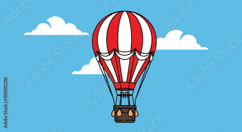 Cartoon hot air balloon flying in a blue sky