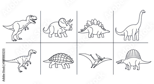 Cute Cartoon Dinosaurs Vector Illustration Set