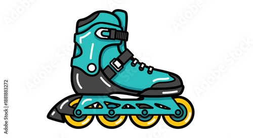 Vibrant Teal Inline Skate Illustration on White Background