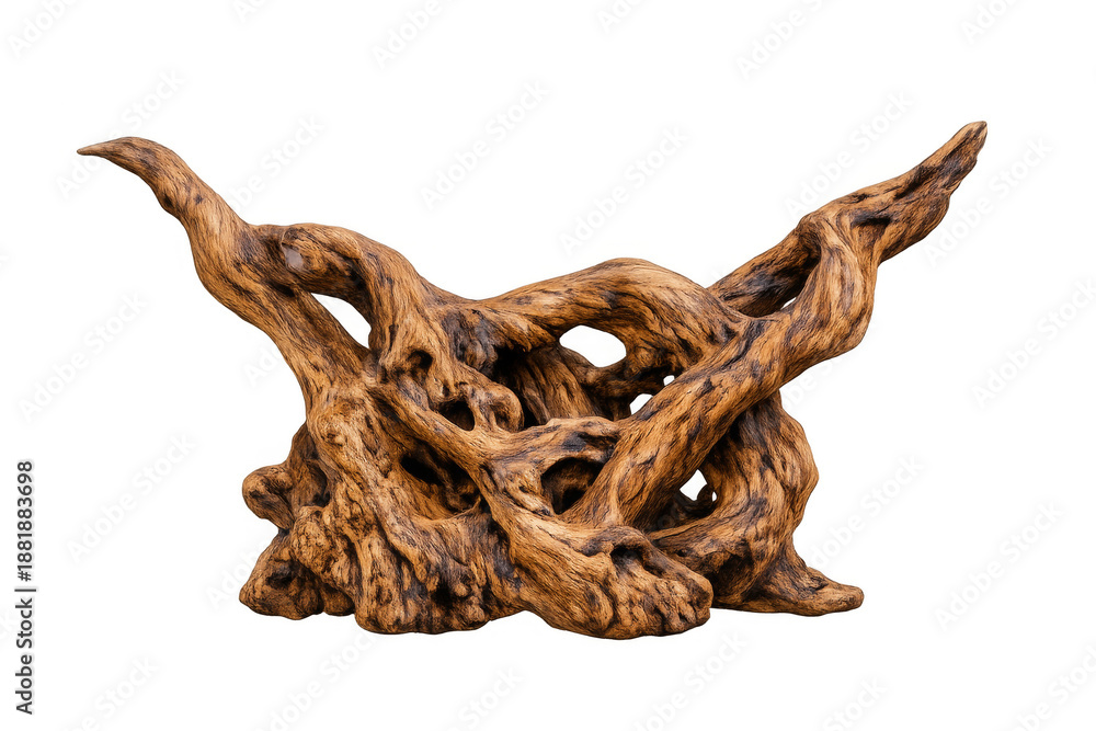 Fototapeta premium Gnarled twisted driftwood structure on transparent background