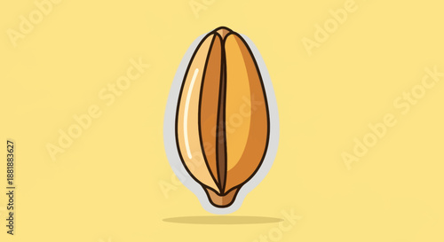 A single cereal grain illustration on a yellow background.