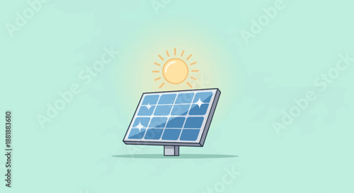 Solar panel with sun producing clean renewable energy