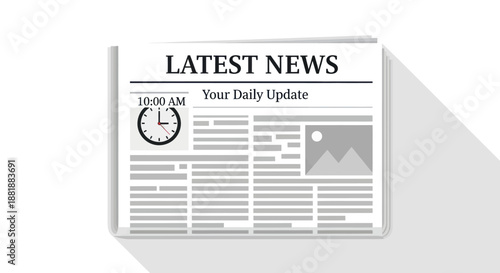 Latest News Daily Update Newspaper with Clock Icon Flat Design Illustration