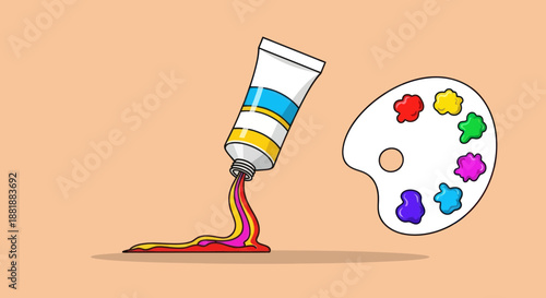 Vibrant paint tube and artist palette for creative projects.