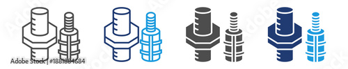 threaded fittings icon set multiple style