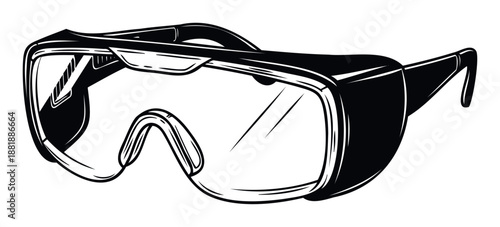 Black and white graphic safety goggles providing essential eye protection, ideal for illustrating occupational safety, workshop environments, and general protective gear requirements.