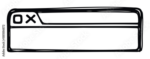 A minimalist handdrawn computer dialog window or popup interface with close button, suitable for technology educational presentations and simple user experience graphic representations.