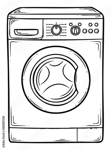A simple hand drawn outline of a washing machine, depicting a common household appliance suitable for educational resources and domestic product guides