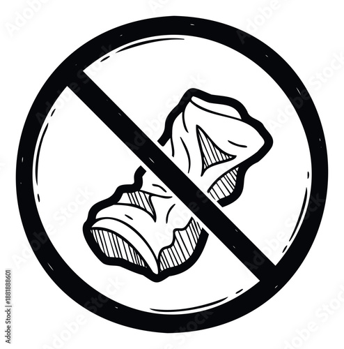 Hand drawn doodle style no littering sign prohibiting trash disposal for environmental awareness campaigns and public space regulations