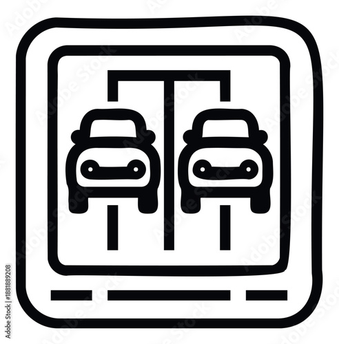 Simple hand drawn icon of two cars parked side by side in a lot or garage, useful for transportation, travel, or urban planning projects