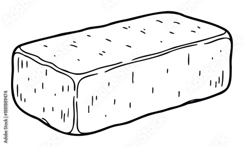Simple handdrawn black and white line drawing of a delicious rectangular biscuit or piece of cake, perfect for bakery menus, recipe book layouts, or dessertthemed food packaging designs.