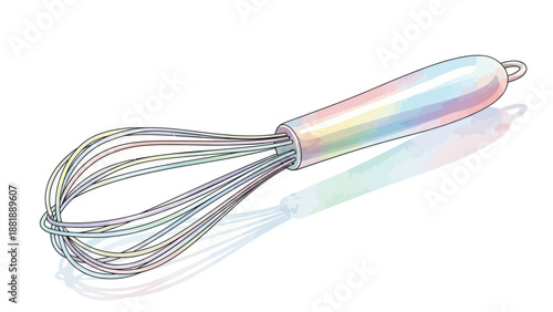 Colorful illustration of a kitchen whisk utensil with metal wires
