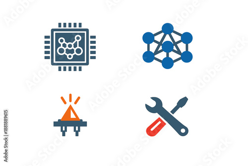 Symbols of technology and engineering showing circuit design network