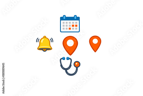 Icons representing healthcare appointments reminders and locations for