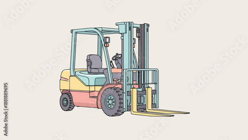 Industrial forklift vehicle with lifting forks in pastel colors