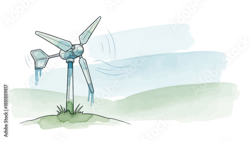 Wind turbine generating renewable clean energy in a green landscape