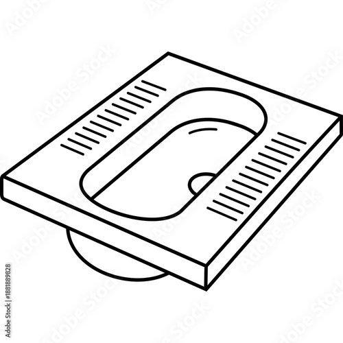 Vector icon of a squat toilet or Indian water closet. Outline symbol of traditional Asian style bathroom plumbing fixture for sanitation and hygiene.