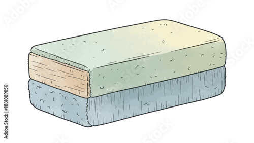 Close-up of a dual-texture cleaning sponge block