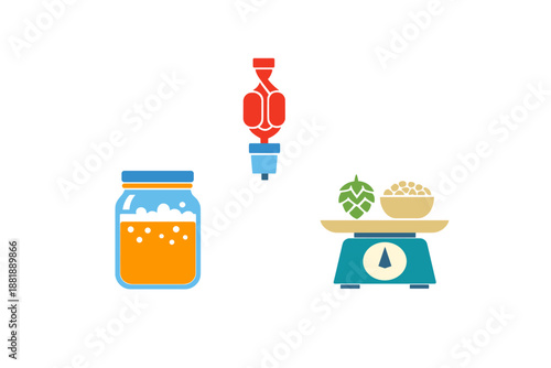 Steps for brewing beer at home with tools and ingredients for