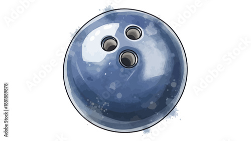 Closeup of a blue bowling ball with finger holes