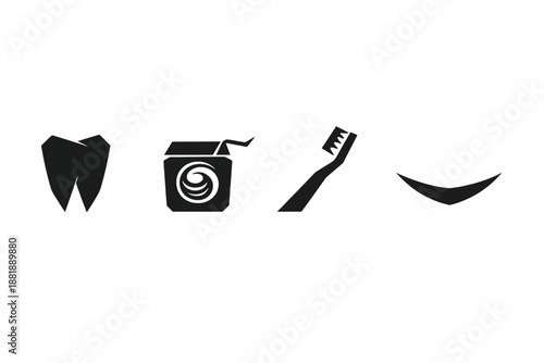 Dental care symbols with tooth dental floss box toothbrush and smile