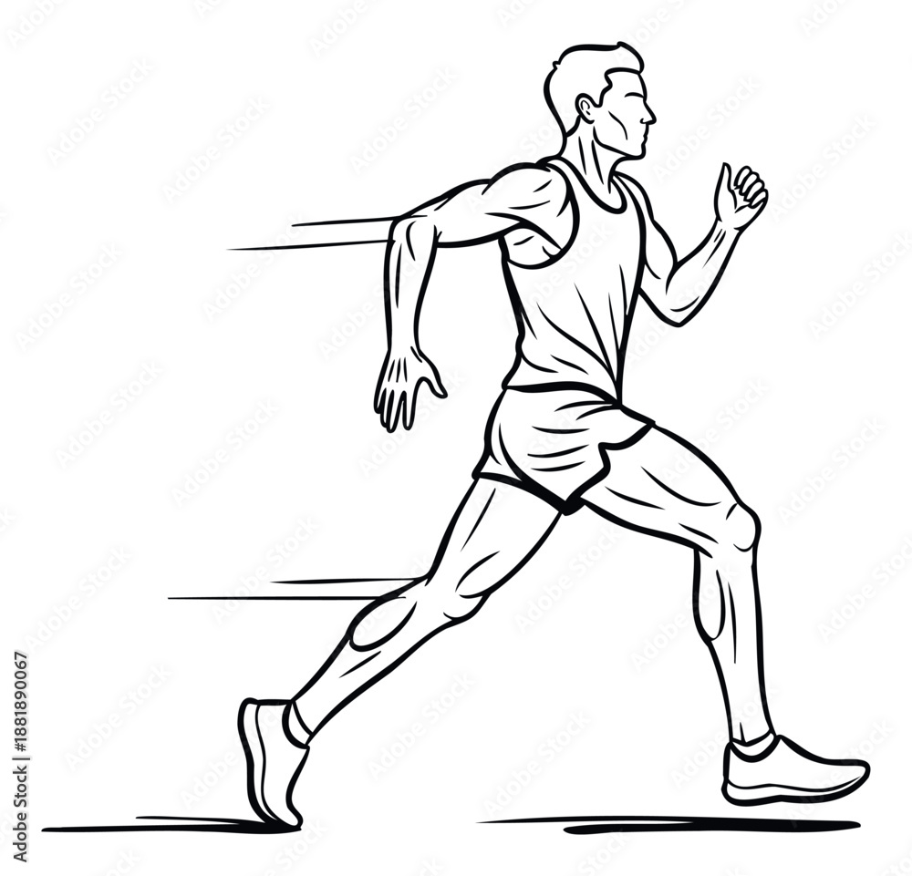 Fototapeta premium Vigorous line drawing of a male runner pushing forward with speed lines, perfect for promoting active lifestyles, sports events, and fitness challenges.