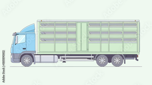 Side view of a livestock transport truck for moving farm animals