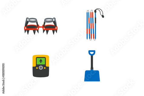 Gear for mountain climbing and snow activities used in outdoor