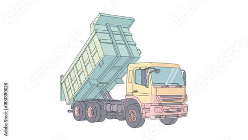 Dump truck tipping its load on a white background