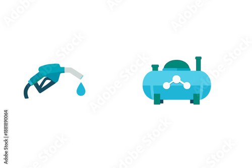 Fuel nozzle and gas tank are displayed on a simple background with no