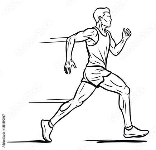 Vigorous line drawing of a male runner pushing forward with speed lines, perfect for promoting active lifestyles, sports events, and fitness challenges.