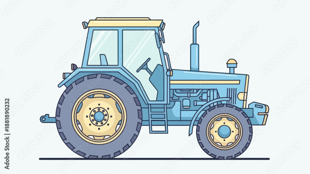 Fototapeta premium Blue farm tractor side view illustration