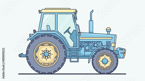 Blue farm tractor side view illustration