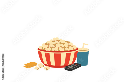 Enjoying snacks at home while watching a movie with popcorn drink and