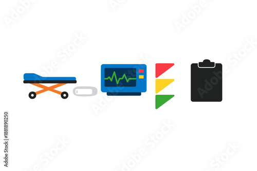 Medical equipment and tools shown with a stretcher monitor traffic