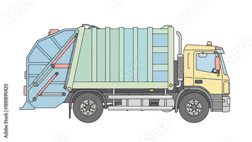 Garbage truck side view illustration for waste collection and recycling