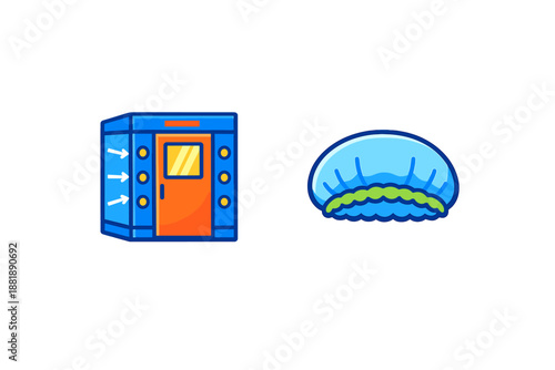 Two simple illustrations show a vending machine and a jellyfish in a