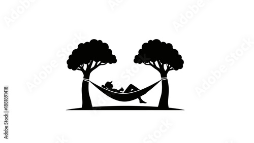 Silhouette of a person relaxing in a hammock strung between two trees, enjoying a peaceful moment.